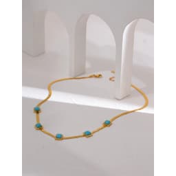 Yhpup Blue Artificial Turquoise Snake Chain Necklace Stainless Steel Golden Collar Jewelry for Women бижутерия для женщин Gift