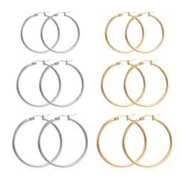 10pcs 5pair Fashion Stainless Steel Earrings Golden Silver Color Round Hoop Earrings Fashion Jewelry Base Earring for Women Gift