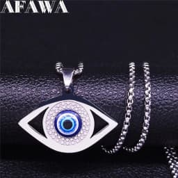 Islam Hamsa Evil Blue Eye Necklace Stainless Steel Turkish Eye Chain Bracelet Greek Jewelry Ojo Turco Acero Inoxidable N1137S02
