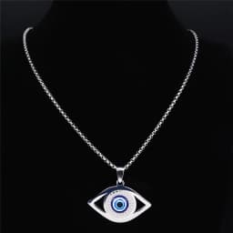 Islam Hamsa Evil Blue Eye Necklace Stainless Steel Turkish Eye Chain Bracelet Greek Jewelry Ojo Turco Acero Inoxidable N1137S02
