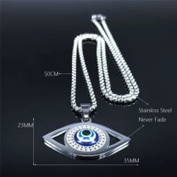 Islam Hamsa Evil Blue Eye Necklace Stainless Steel Turkish Eye Chain Bracelet Greek Jewelry Ojo Turco Acero Inoxidable N1137S02