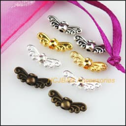 80Pcs Retro Tibetan Silver Bronze Tone Gold Silver Color Animal Wings Spacer Beads Charms 4.5x14mm