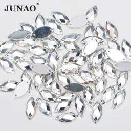 JUNAO 7*15mm 100Pc Sewing Pink AB Flatback Rhinestone Sew On Horse Eye Acrylic Strass Applique Needlework Clothes Crystal Stones