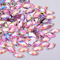 JUNAO 7*15mm 100Pc Sewing Pink AB Flatback Rhinestone Sew On Horse Eye Acrylic Strass Applique Needlework Clothes Crystal Stones