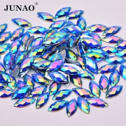 JUNAO 7*15mm 100Pc Sewing Pink AB Flatback Rhinestone Sew On Horse Eye Acrylic Strass Applique Needlework Clothes Crystal Stones