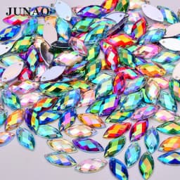 JUNAO 7*15mm 100Pc Sewing Pink AB Flatback Rhinestone Sew On Horse Eye Acrylic Strass Applique Needlework Clothes Crystal Stones