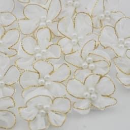 10Pcs 30mm Pick Organza Ribbon Flowers Bows Beads Appliques Wedding Craft DIY Christmas Decoration