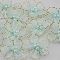 10Pcs 30mm Pick Organza Ribbon Flowers Bows Beads Appliques Wedding Craft DIY Christmas Decoration