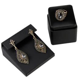 Sunspicems 2020 Bohemia Gray Crystal Wedding Jewelry Set Earring Ring for Women Antique Gold Color Turkish Vintage Party Bijoux