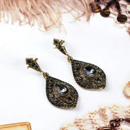 Sunspicems 2020 Bohemia Gray Crystal Wedding Jewelry Set Earring Ring for Women Antique Gold Color Turkish Vintage Party Bijoux