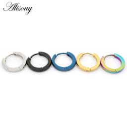 Alisouy 2pcs Small Hoop Earrings Women Men Circle Round Clip Earrings High Polish Stainless Steel Ear Piercing Bijoux Jewelry