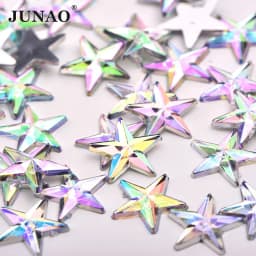 JUNAO 100pcs 10mm Crystal AB Star Flatback Rhinestones Glue On Crystal Diamonds Non Hotfix Strass Shiny Face Nail Art Stones