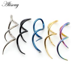 Alisouy 2pcs Punk Stainless Steel 8-shaped twist Dangle Men Women Ear hook Earrings Fake Ear expander Piercing Body Jewelry