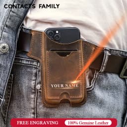 CONTACTS FAMILY 100% Nubuck Leather Phone Waist Case Bag Men Cellphone Loop Holster Belt Pouch for iPhone 16 15 14 Pro Max Mini