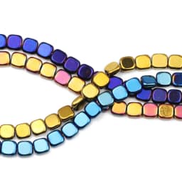 BTFBES 4/6/8mm Natural Hematite Stone Gold Color Purple Green Flat Square Loose Beads For Jewelry Charms Making DIY Accessories