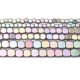 BTFBES 4/6/8mm Natural Hematite Stone Gold Color Purple Green Flat Square Loose Beads For Jewelry Charms Making DIY Accessories