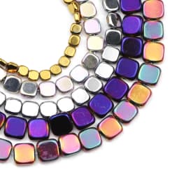 BTFBES 4/6/8mm Natural Hematite Stone Gold Color Purple Green Flat Square Loose Beads For Jewelry Charms Making DIY Accessories