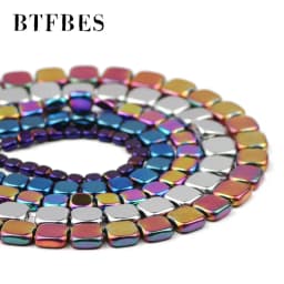 BTFBES 4/6/8mm Natural Hematite Stone Gold Color Purple Green Flat Square Loose Beads For Jewelry Charms Making DIY Accessories