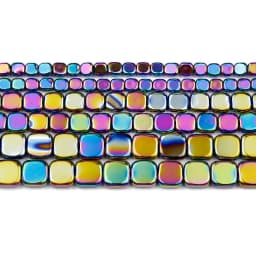 BTFBES 4/6/8mm Natural Hematite Stone Gold Color Purple Green Flat Square Loose Beads For Jewelry Charms Making DIY Accessories