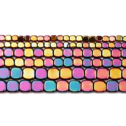 BTFBES 4/6/8mm Natural Hematite Stone Gold Color Purple Green Flat Square Loose Beads For Jewelry Charms Making DIY Accessories