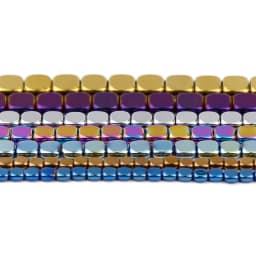BTFBES 4/6/8mm Natural Hematite Stone Gold Color Purple Green Flat Square Loose Beads For Jewelry Charms Making DIY Accessories