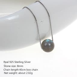 Buyee 925 Sterling Siver Bead Stone Pendant Chain Natural Moonlight Stone Necklace for Women Fashion Party Fine Jewelry Chain