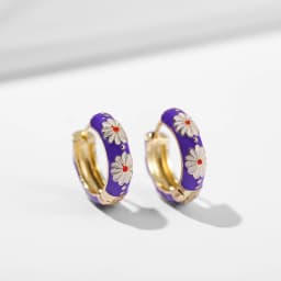 Vintage Enamel Flower Small Hoop Earrings Trendy Geometric Statement Round Circle Huggie Earring Fashion Jewelry Brincos