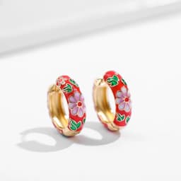Vintage Enamel Flower Small Hoop Earrings Trendy Geometric Statement Round Circle Huggie Earring Fashion Jewelry Brincos