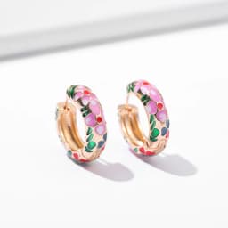 Vintage Enamel Flower Small Hoop Earrings Trendy Geometric Statement Round Circle Huggie Earring Fashion Jewelry Brincos