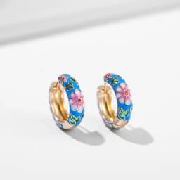 Vintage Enamel Flower Small Hoop Earrings Trendy Geometric Statement Round Circle Huggie Earring Fashion Jewelry Brincos