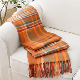 Battilo Plaid Throw Blanket for Couch Orange Lightweight Sofa Blanket Fall Blanket with Tassels Knit Throw for Home Decor