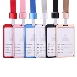 Men Women Business Bank Credit Card Holder Name ID Card Cover Work Card Holders with Lanyard Metal Work Identity Badge Case