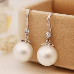 Huitan Elegant Round Imitation Pearl Dangle Earrings Dazzling CZ Women Engagement Wedding Graceful Accessories Fashion Earrings
