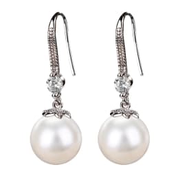 Huitan Elegant Round Imitation Pearl Dangle Earrings Dazzling CZ Women Engagement Wedding Graceful Accessories Fashion Earrings