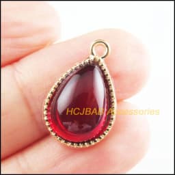 10Pcs Tibetan Silver Tone & Gold Color Teardrop Flower Red Glaze Charms Pendants 13x19.5mm