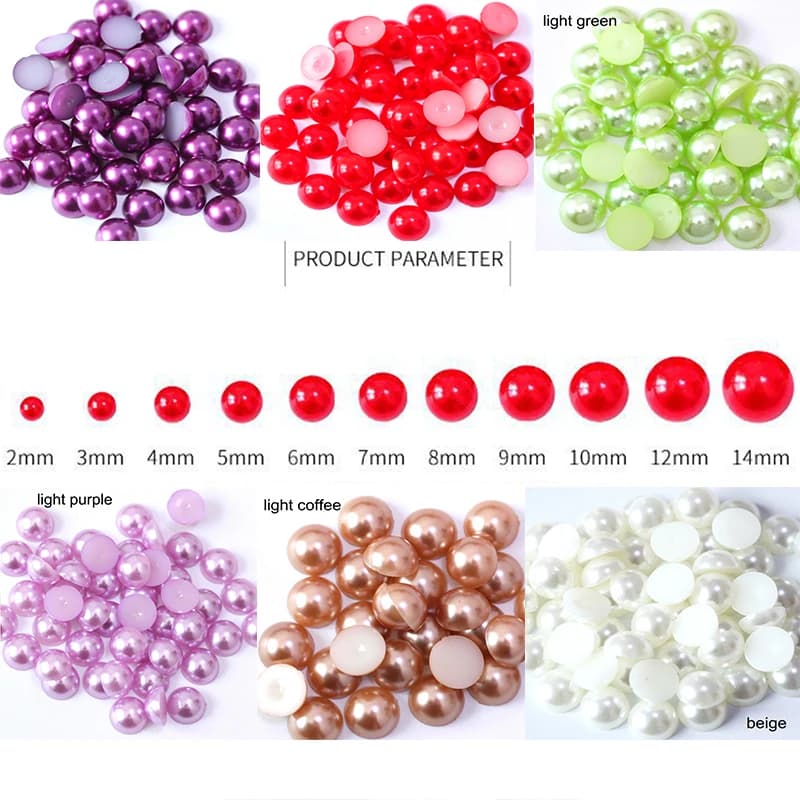 2-14mm ABS Imitation Half Round Flatback Pearl Beads Glue On Rhinestones for Nail Art Crafts DIY Decor Jewelry Findings Accessor