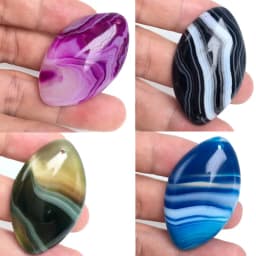 Natural Stone Purple Green Blue Black Striped Agates Beads Marquise Cabochons Stone Pendant 28x45mm For Jewelry Making