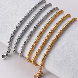 Hip Hop Necklaces For Men Women Gold Color Stainless Steel Necklace 3MM Square Pearl Chain Rapper Chain Personality Jewelry C021