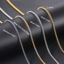 Hip Hop Necklaces For Men Women Gold Color Stainless Steel Necklace 3MM Square Pearl Chain Rapper Chain Personality Jewelry C021