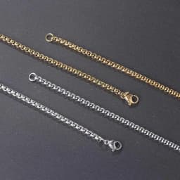 Hip Hop Necklaces For Men Women Gold Color Stainless Steel Necklace 3MM Square Pearl Chain Rapper Chain Personality Jewelry C021