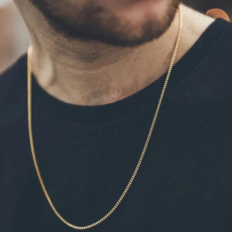 Hip Hop Necklaces For Men Women Gold Color Stainless Steel Necklace 3MM Square Pearl Chain Rapper Chain Personality Jewelry C021