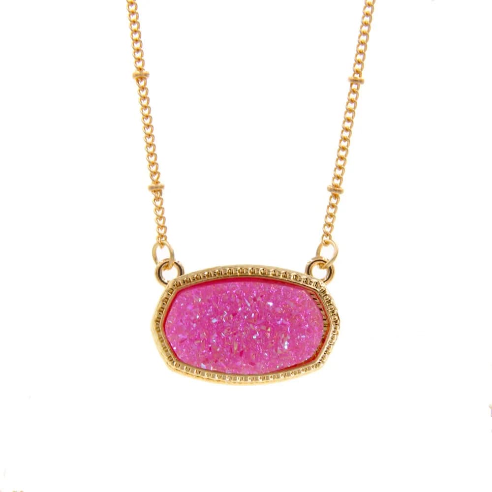 Resin Oval Druzy Pendant Necklace Gold Color Chain Drusy Hexagon Style Necklaces Luxury Designer Brand Fashion Jewelry for Women
