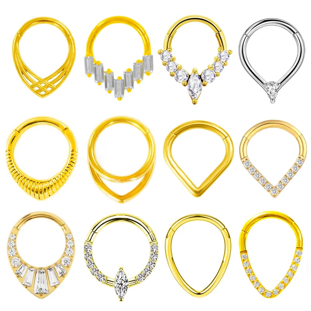 Water Drop Septum Piercing Nose Ring Clicker Cubic Zirconia Cartilage Daith Earrings Body Jewelry 316L Surgical Steel Segment