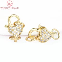 (3280)2PCS 11x15.5MM 24K Gold Color Brass with Zircon Necklace Bracelet Connector Clasps High Quality DIY Jewelry Making Finding