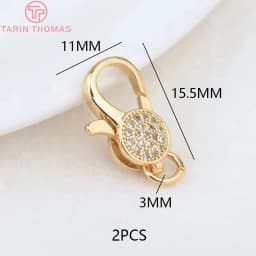 (3280)2PCS 11x15.5MM 24K Gold Color Brass with Zircon Necklace Bracelet Connector Clasps High Quality DIY Jewelry Making Finding