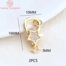 (3280)2PCS 11x15.5MM 24K Gold Color Brass with Zircon Necklace Bracelet Connector Clasps High Quality DIY Jewelry Making Finding