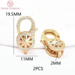 (3280)2PCS 11x15.5MM 24K Gold Color Brass with Zircon Necklace Bracelet Connector Clasps High Quality DIY Jewelry Making Finding