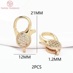 (3280)2PCS 11x15.5MM 24K Gold Color Brass with Zircon Necklace Bracelet Connector Clasps High Quality DIY Jewelry Making Finding
