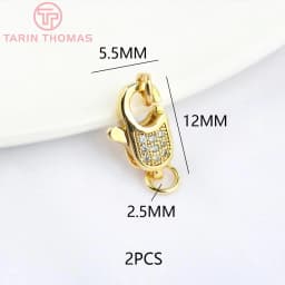 (3280)2PCS 11x15.5MM 24K Gold Color Brass with Zircon Necklace Bracelet Connector Clasps High Quality DIY Jewelry Making Finding