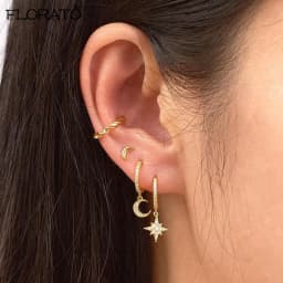 925 Sterling Silver Needle New Star/Moon Small Hoop Earrings for Women Exquisite Crystal Pendant Earrings Fashion Jewelry Gift